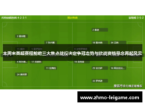 本周末英超赛程前瞻三大焦点战役决定争冠走势与欧战资格悬念再起风云